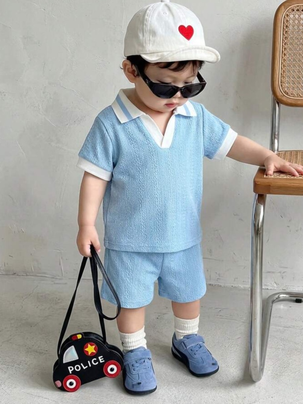 Toddler Boy Blue Knit Polo Top Set - 12-18M - Picture 7 of 8